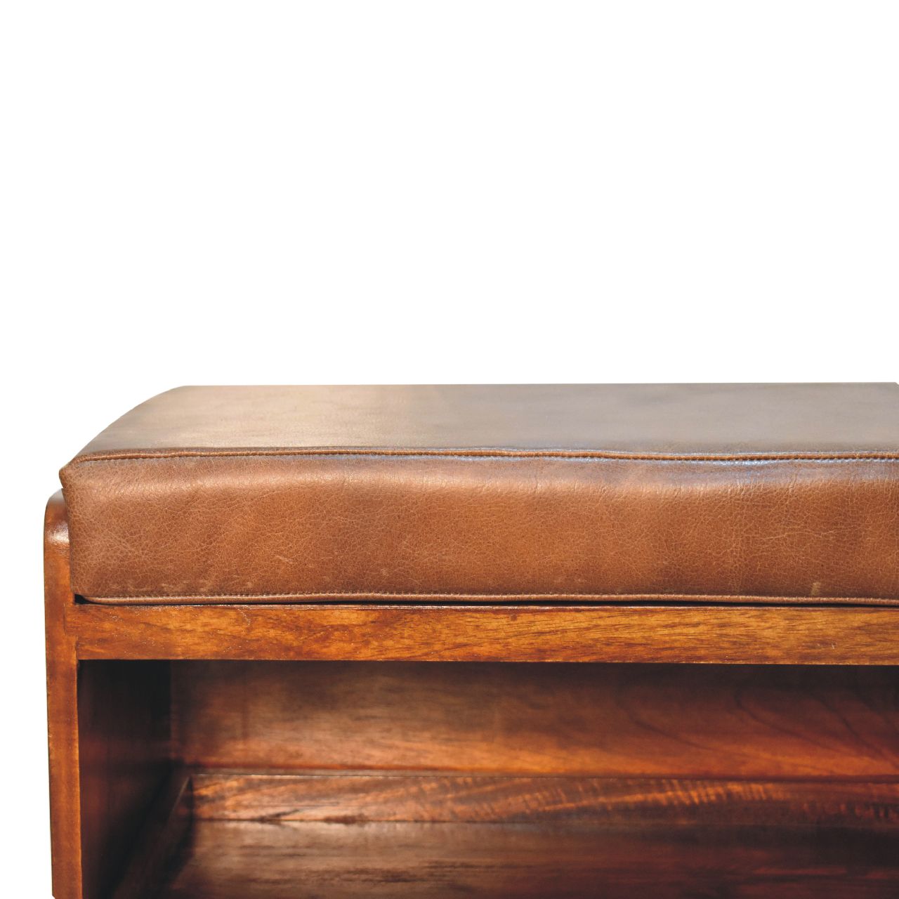 Buffalo Hide Pull out Chestnut Shoe Storage Bench - SILVIONIX