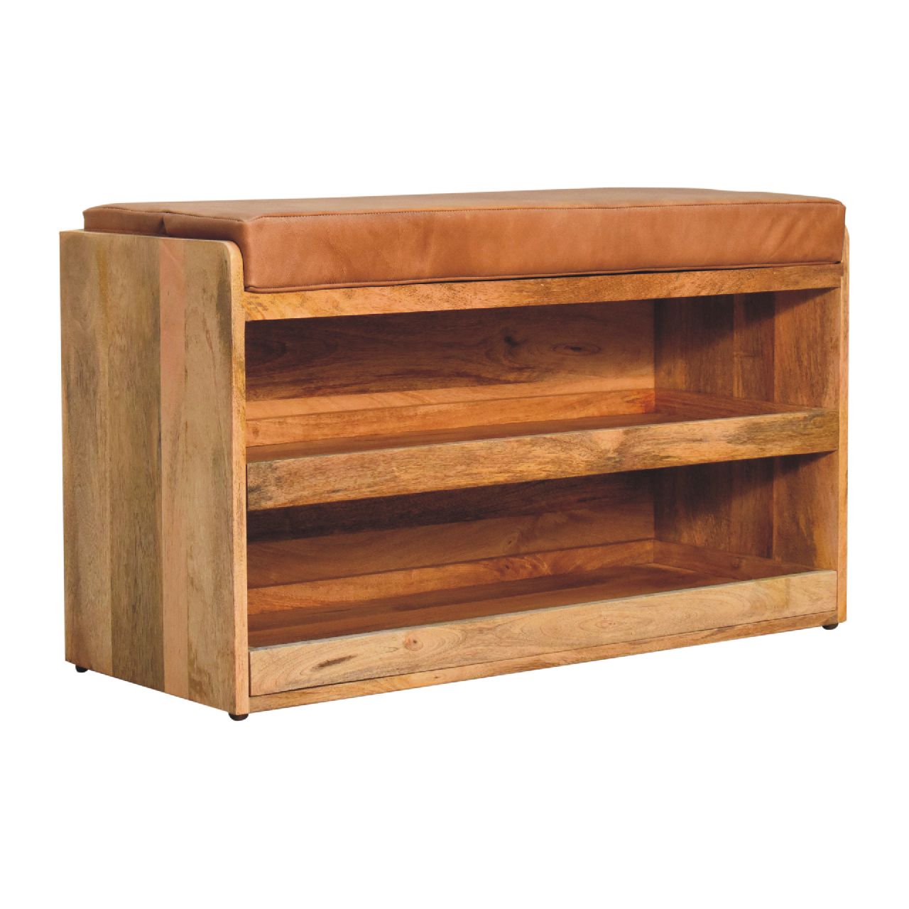 Buffalo Hide Pull out Oak - ish Shoe Storage Bench - SILVIONIX