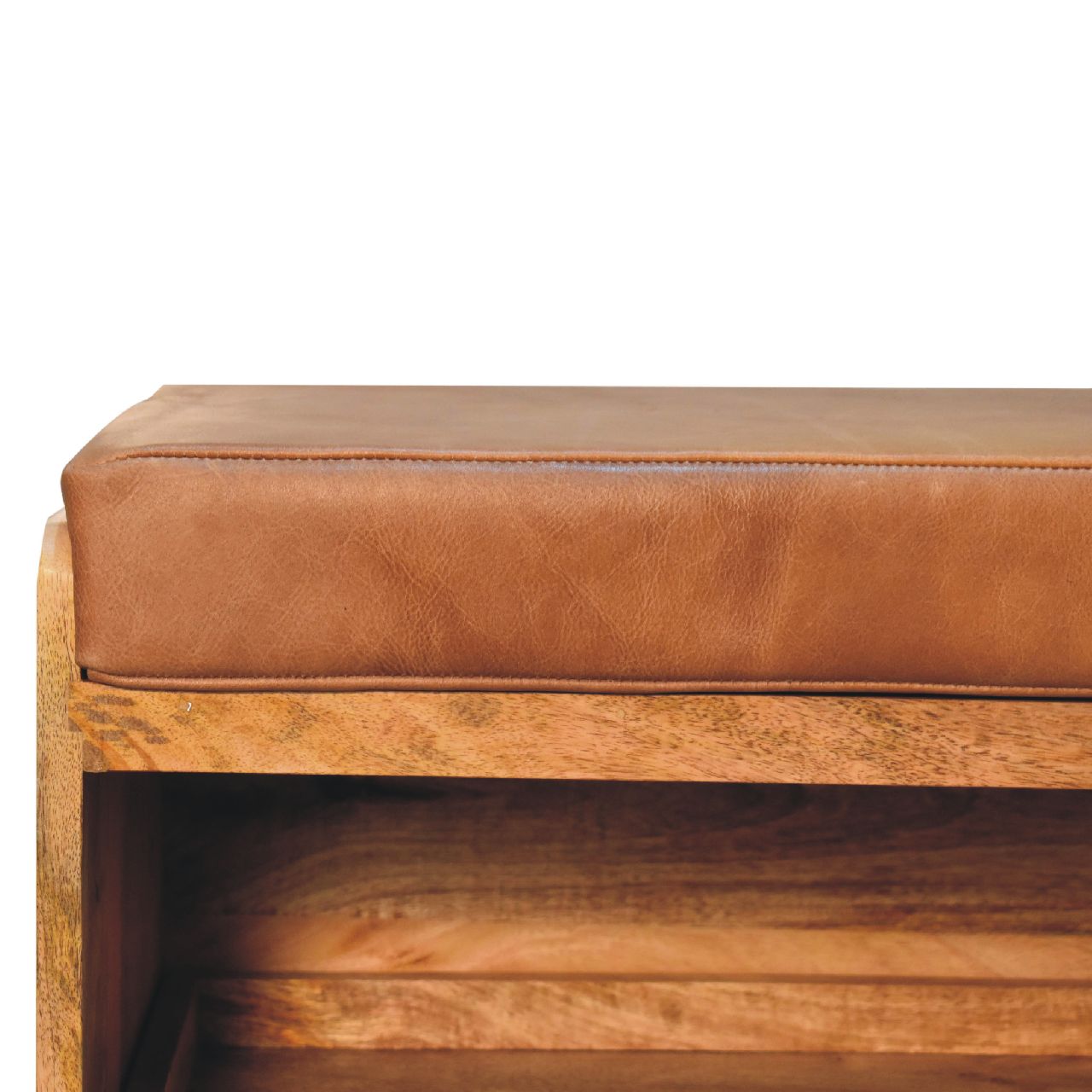 Buffalo Hide Pull out Oak - ish Shoe Storage Bench - SILVIONIX