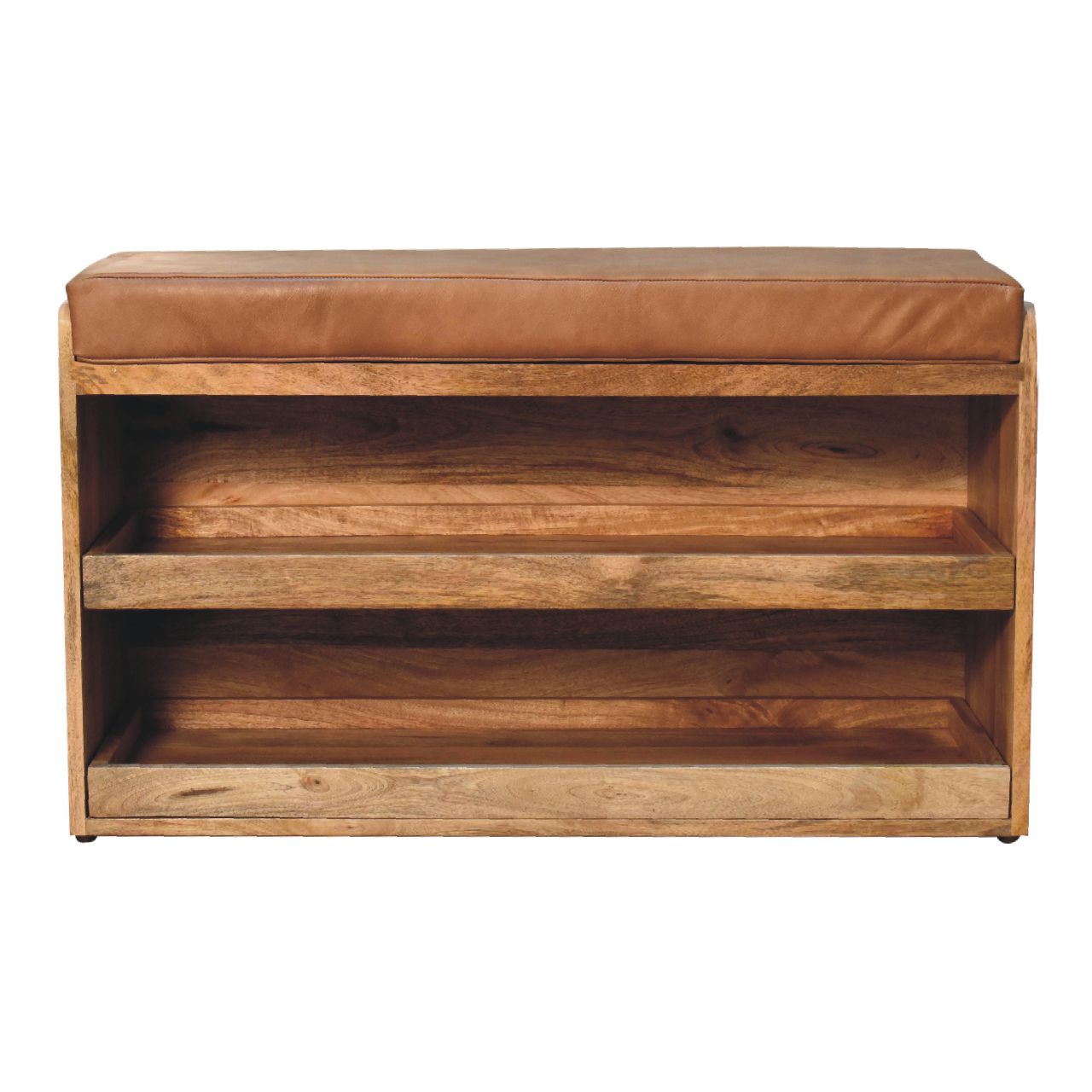 Buffalo Hide Pull out Oak - ish Shoe Storage Bench - SILVIONIX