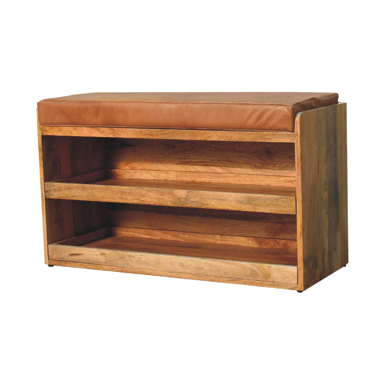 Buffalo Hide Pull out Oak - ish Shoe Storage Bench - SILVIONIX