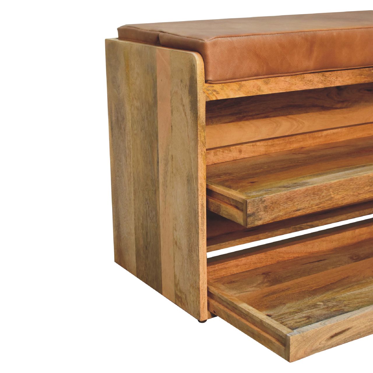 Buffalo Hide Pull out Oak - ish Shoe Storage Bench - SILVIONIX