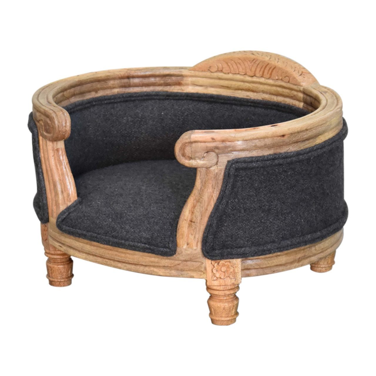 Carved Battleship Tweed Pet Bed - SILVIONIX