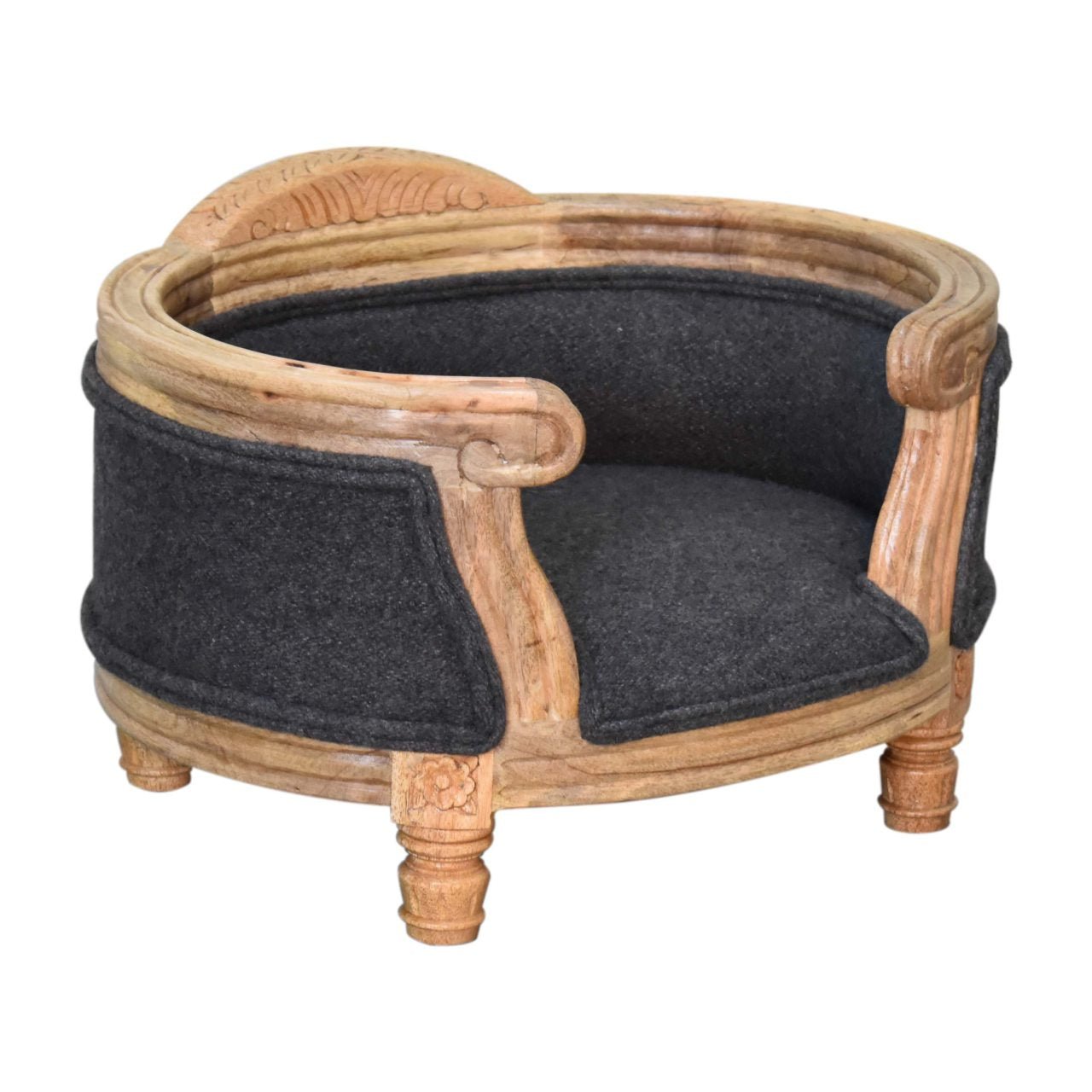 Carved Battleship Tweed Pet Bed - SILVIONIX