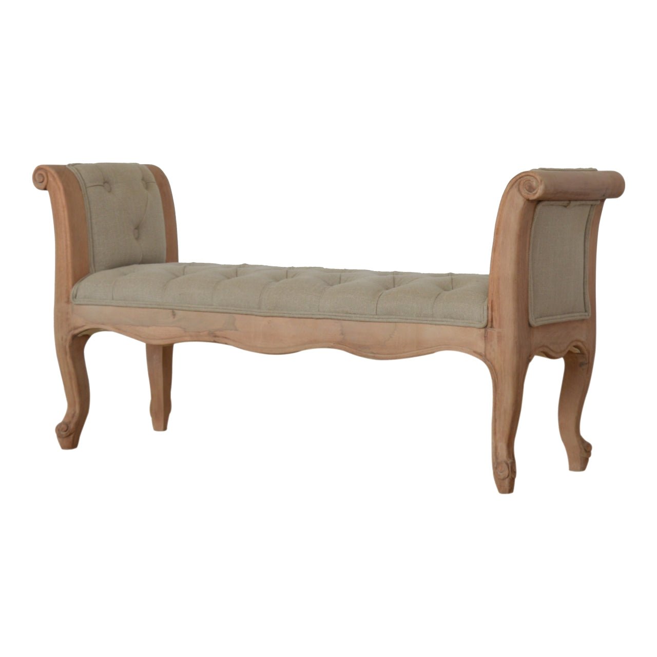 Carved French Style Mud Linen Bench - SILVIONIX