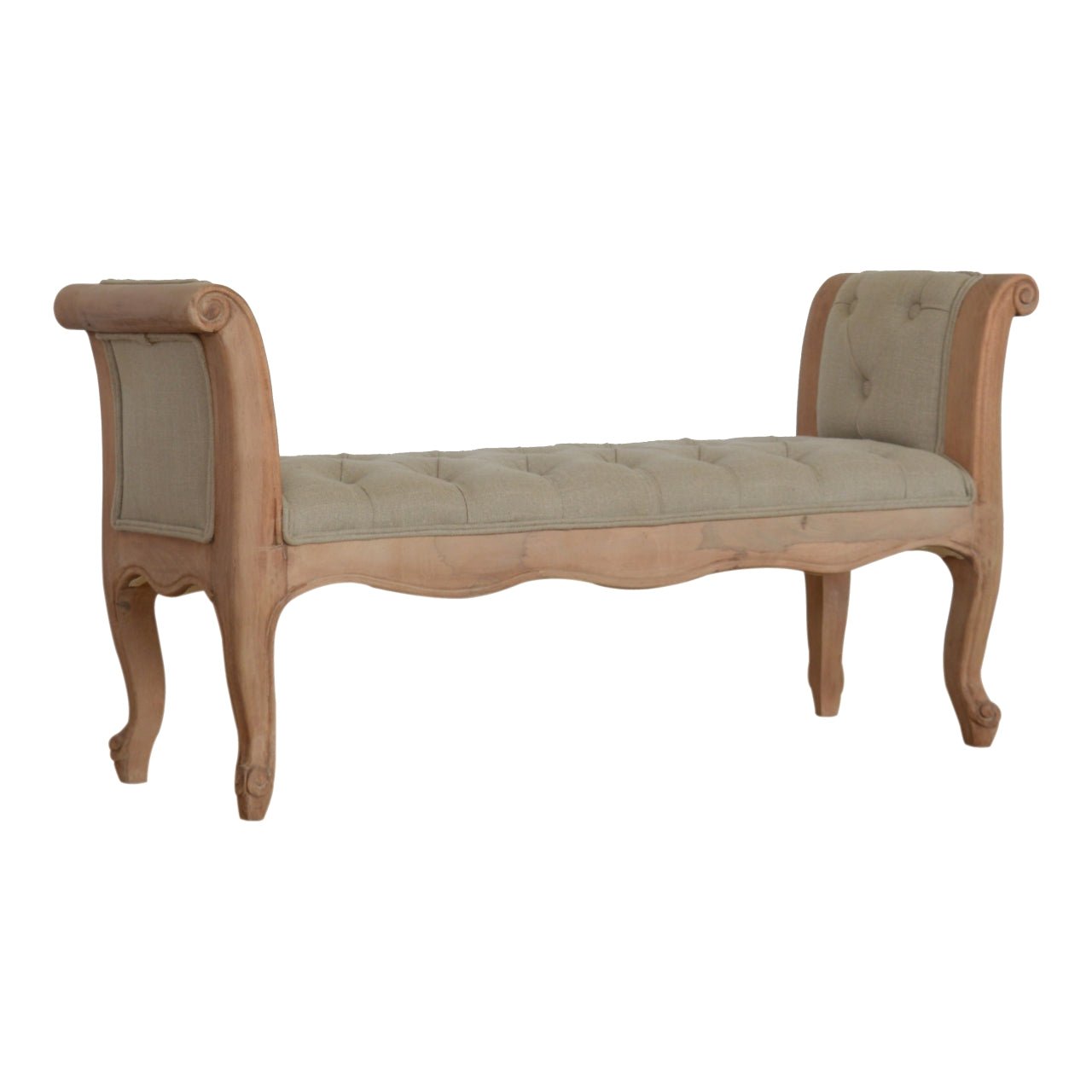 Carved French Style Mud Linen Bench - SILVIONIX