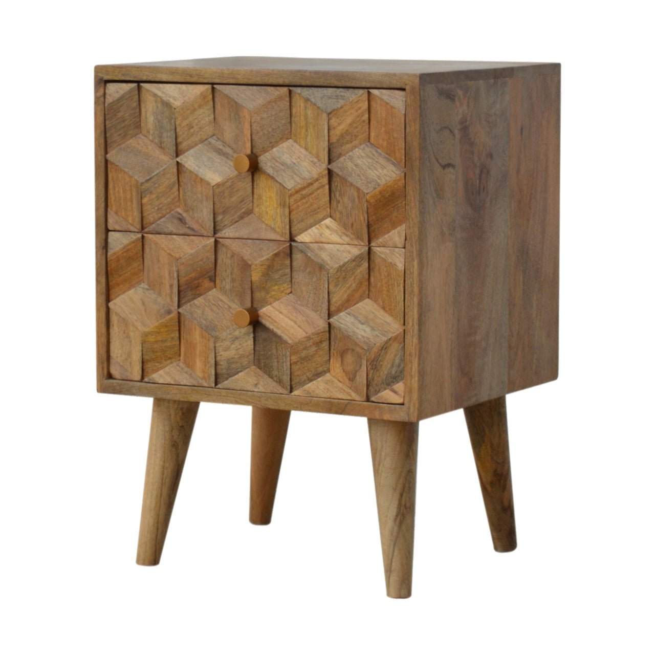 Cube Carved Bedside with 2 Drawers - SILVIONIX