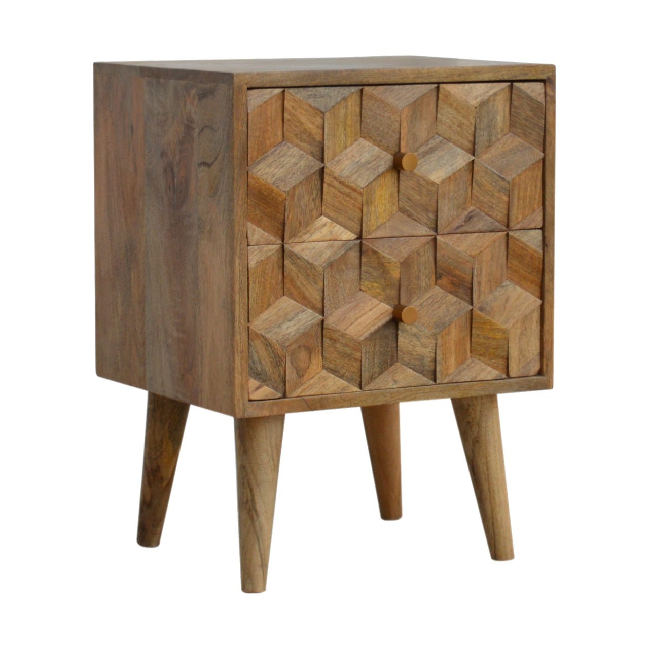 Cube Carved Bedside with 2 Drawers - SILVIONIX