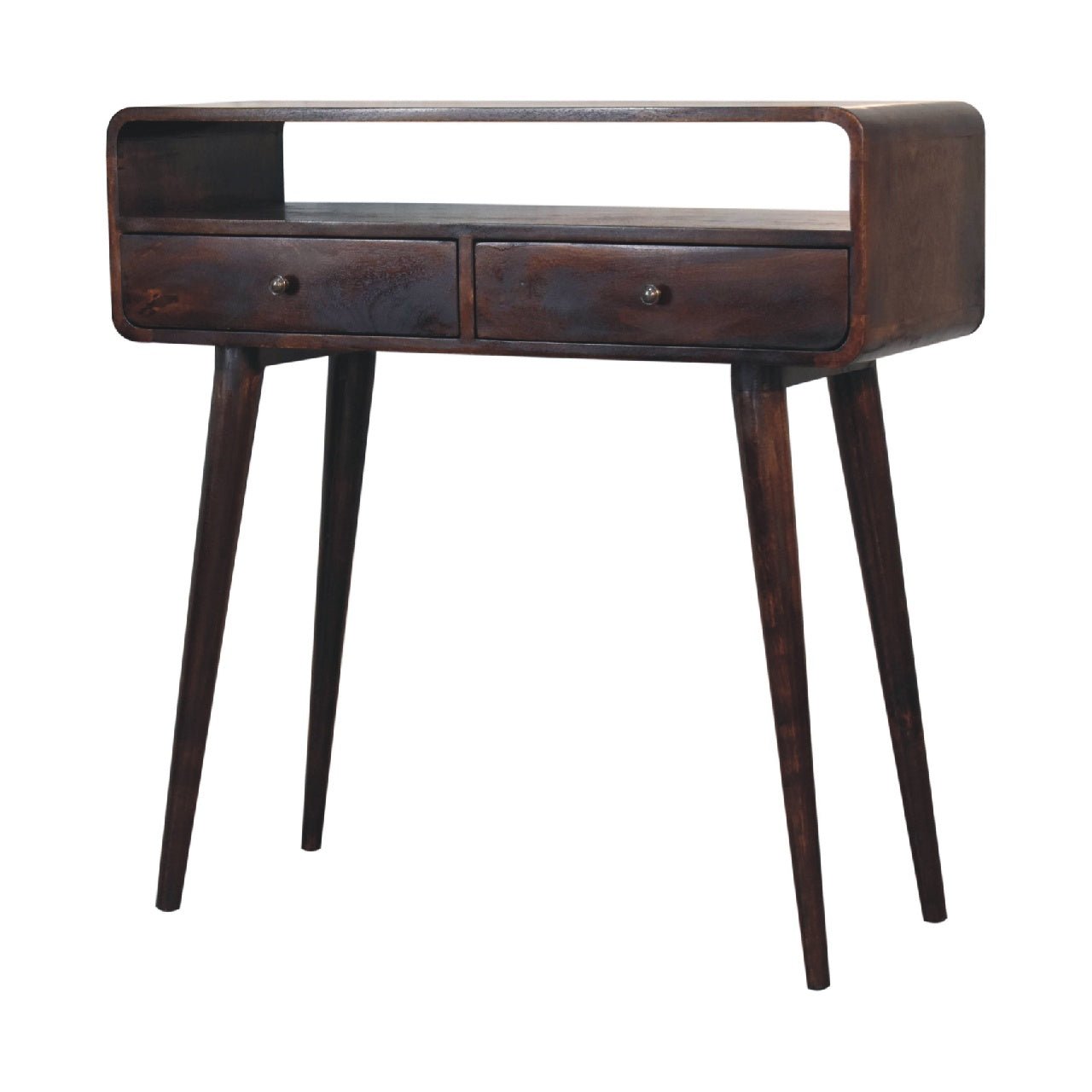 Curved Light Walnut Console Table - SILVIONIX