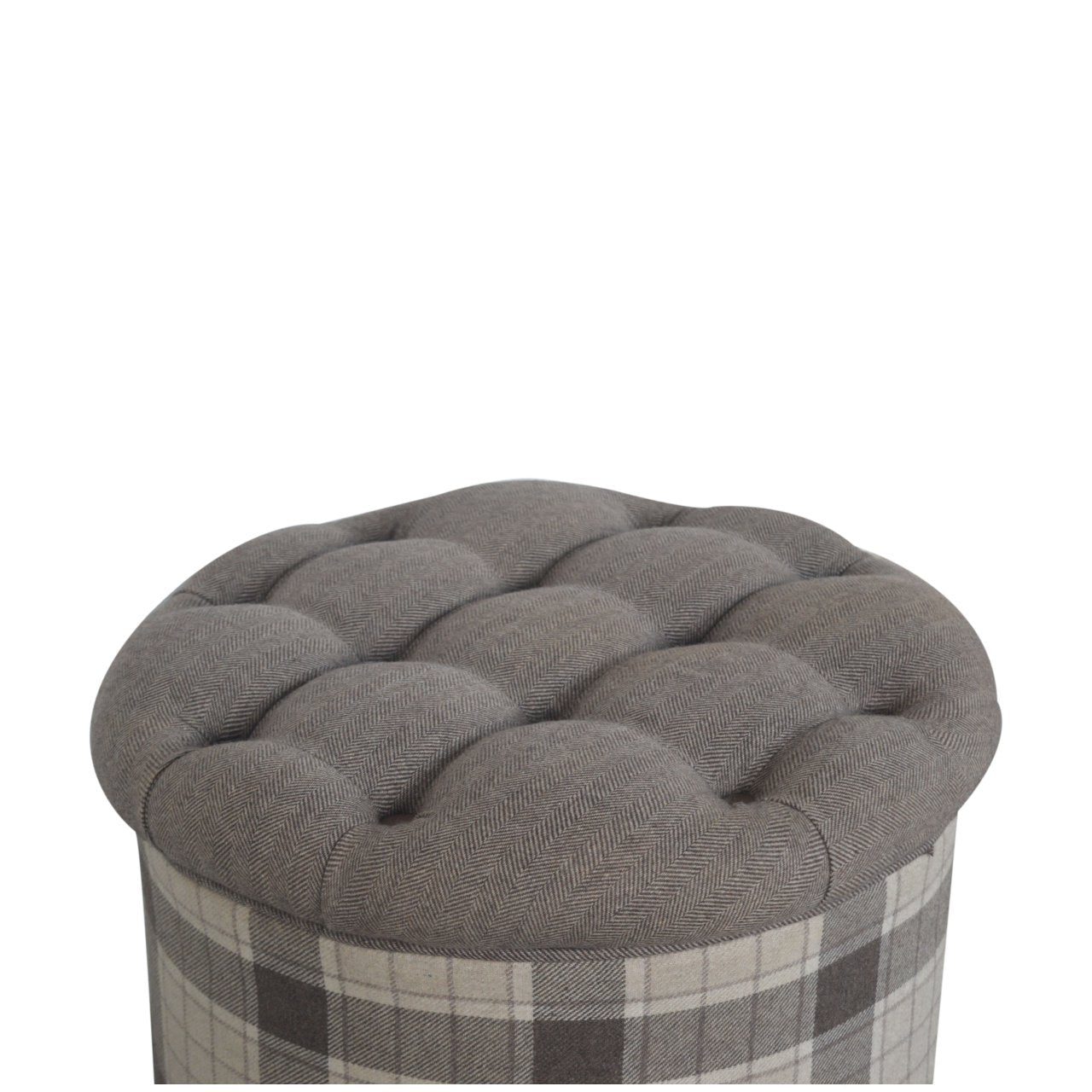 Deep Button Round Checked Footstool - SILVIONIX