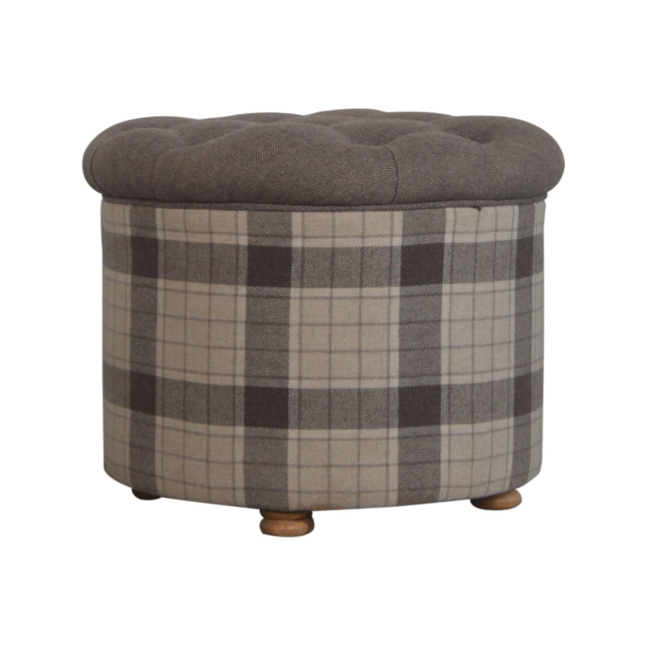 Deep Button Round Checked Footstool - SILVIONIX