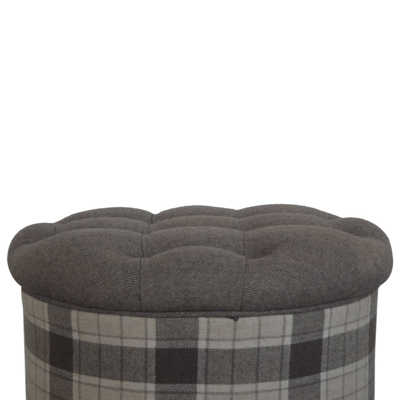 Deep Button Round Checked Footstool - SILVIONIX