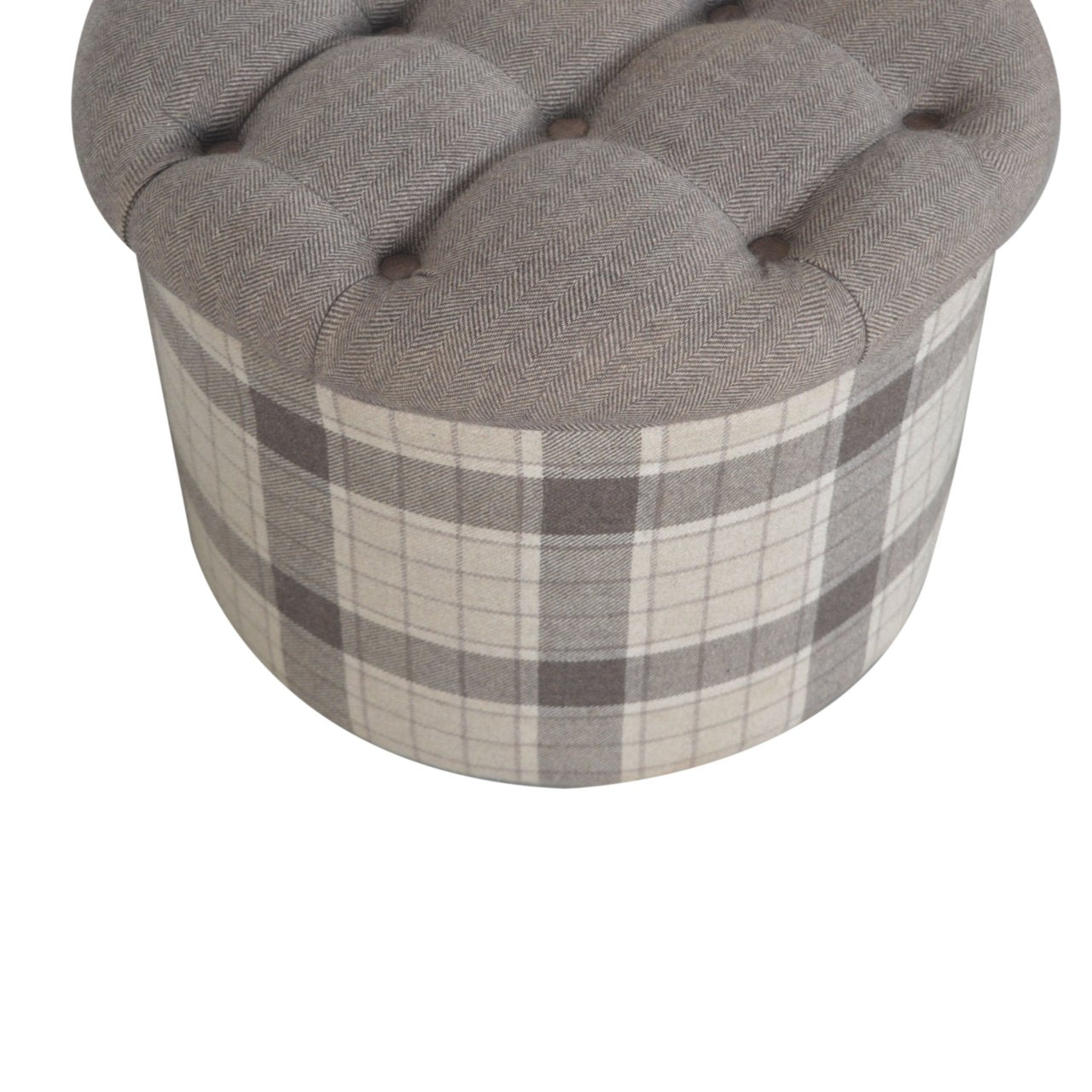 Deep Button Round Checked Footstool - SILVIONIX