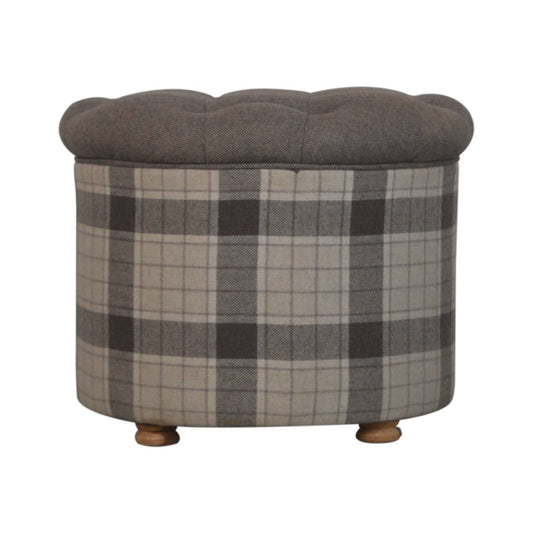 Deep Button Round Checked Footstool - SILVIONIX