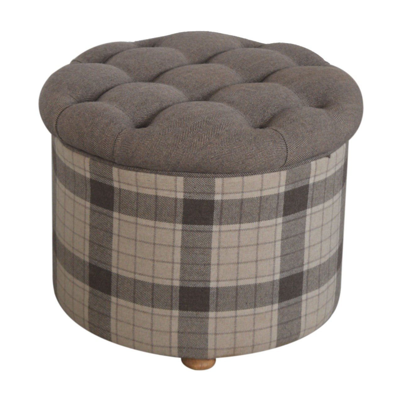 Deep Button Round Checked Footstool - SILVIONIX