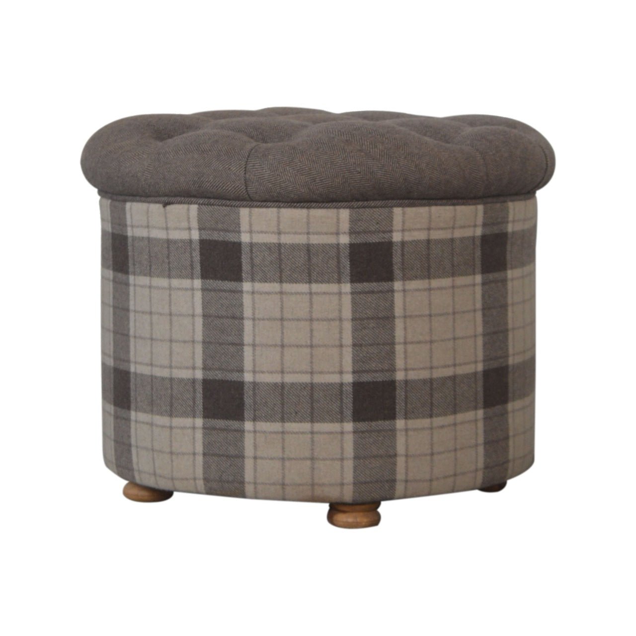 Deep Button Round Checked Footstool - SILVIONIX