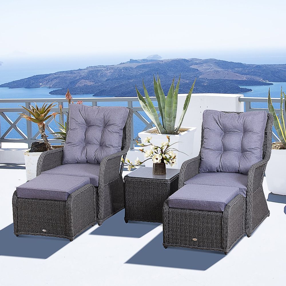 Deluxe 2 - Seater Rattan Armchair & Table Set Grey - SILVIONIX