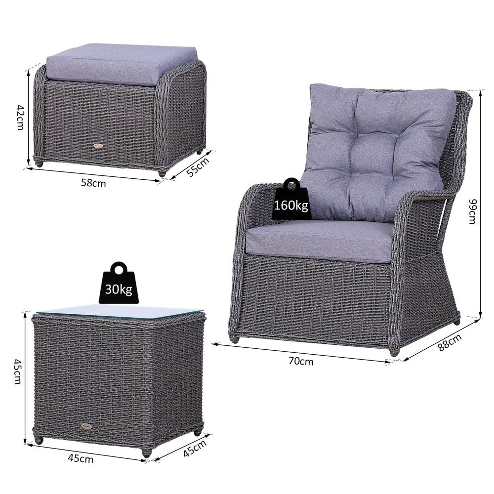 Deluxe 2 - Seater Rattan Armchair & Table Set Grey - SILVIONIX