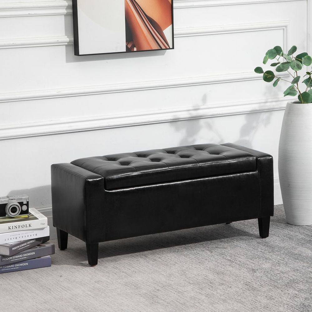 Deluxe PU Leather Storage Ottoman Bench Footrest Stool Large Storage Space - SILVIONIX