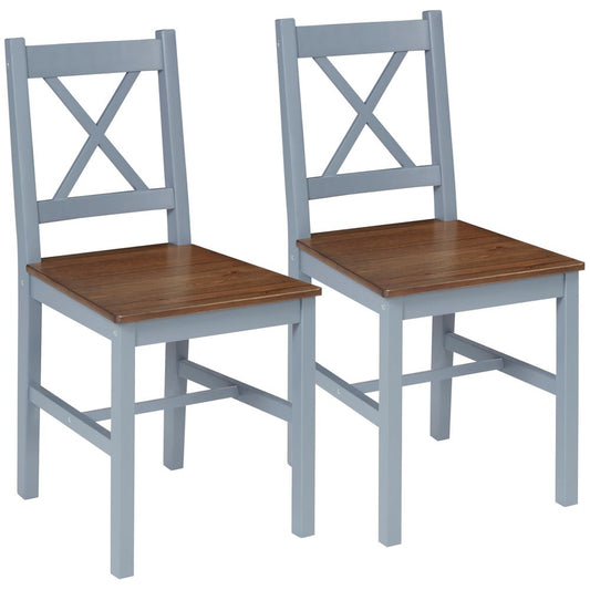 Dining Chairs Set of 2, Pine Wood Frame, Cross Back for Kitchen Grey - SILVIONIX