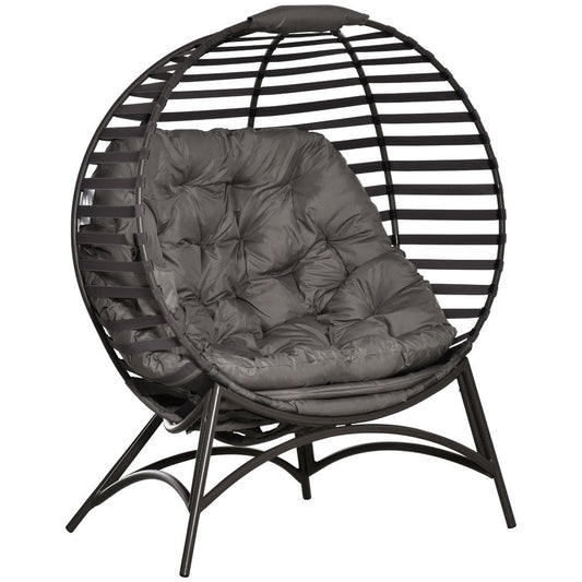 Egg Chair w/ Cushion Steel Frame and Side Pocket for Indoor Outdoor - SILVIONIX