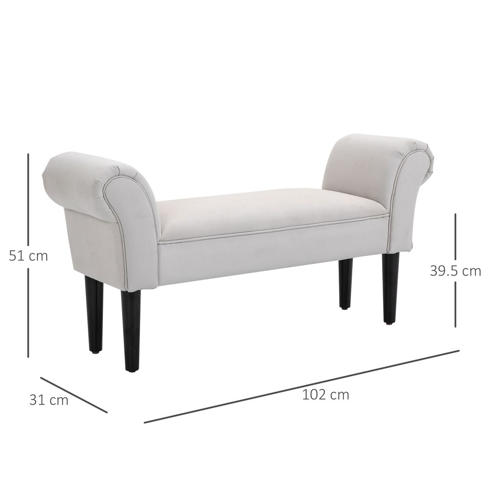 Elegant Flannelette Home End Bench Wood Legs Padding High Scrolled Ends - SILVIONIX