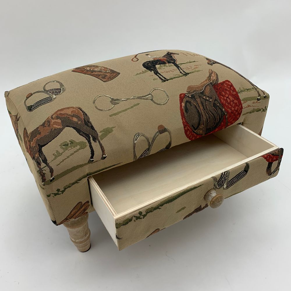 EQUESTRIAN FABRIC FOOTSTOOL WITH DRAWER - SILVIONIX