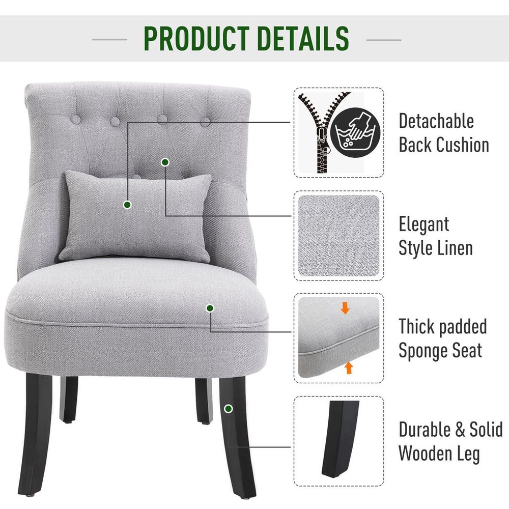 Fabric Single Sofa Dining Chair Upholstered W/ Pillow Solid Wood Leg Living Room - SILVIONIX