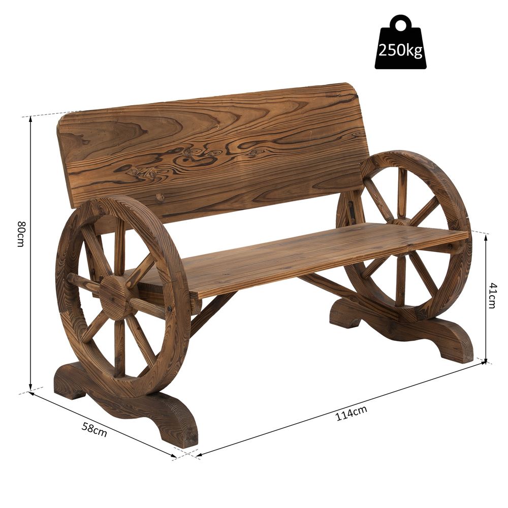 Fir Wood 2 - Seater Outdoor Garden Wagon Wheel Bench - SILVIONIX