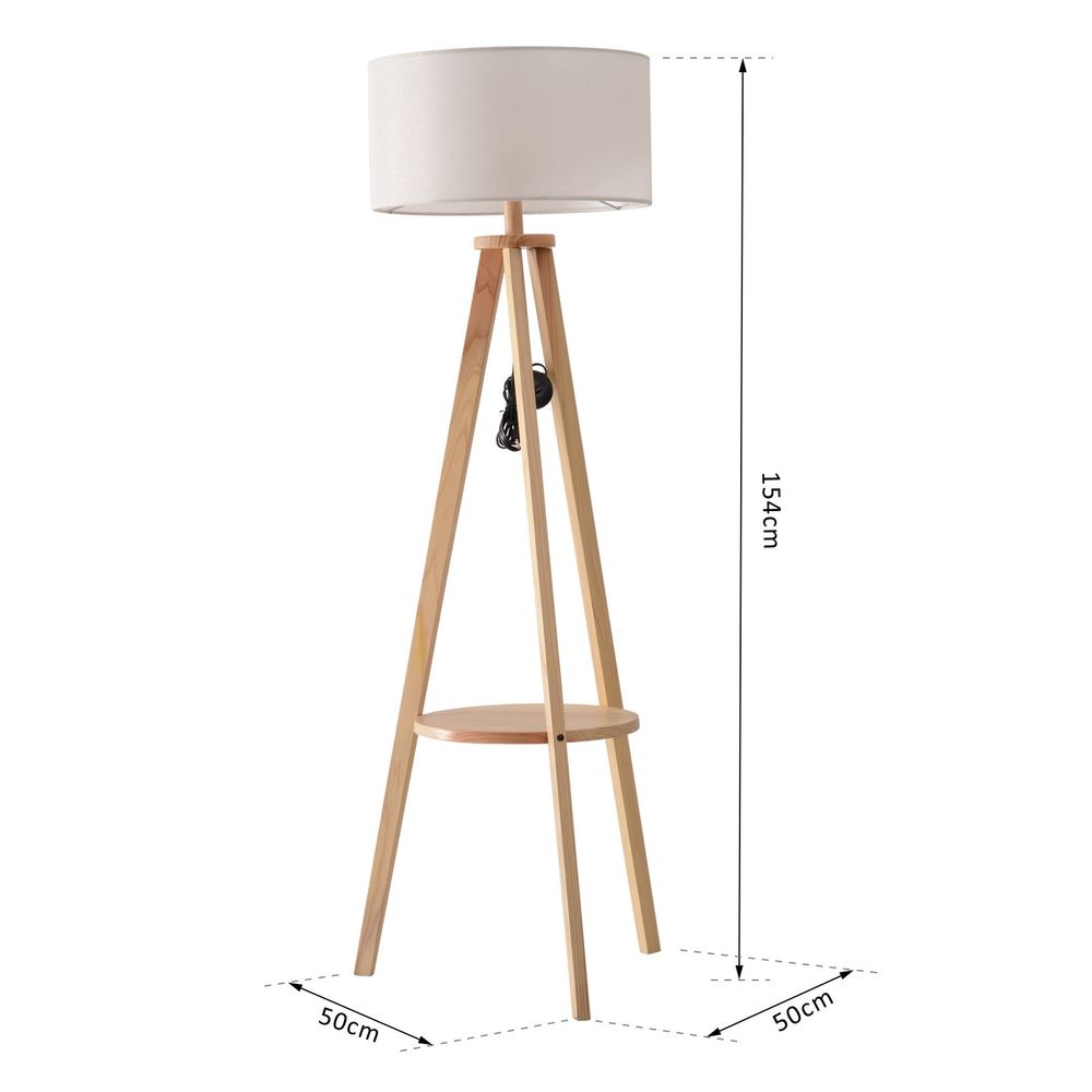 Floor Lamp, 154H cm - Beige/Natural Wood Colour - SILVIONIX