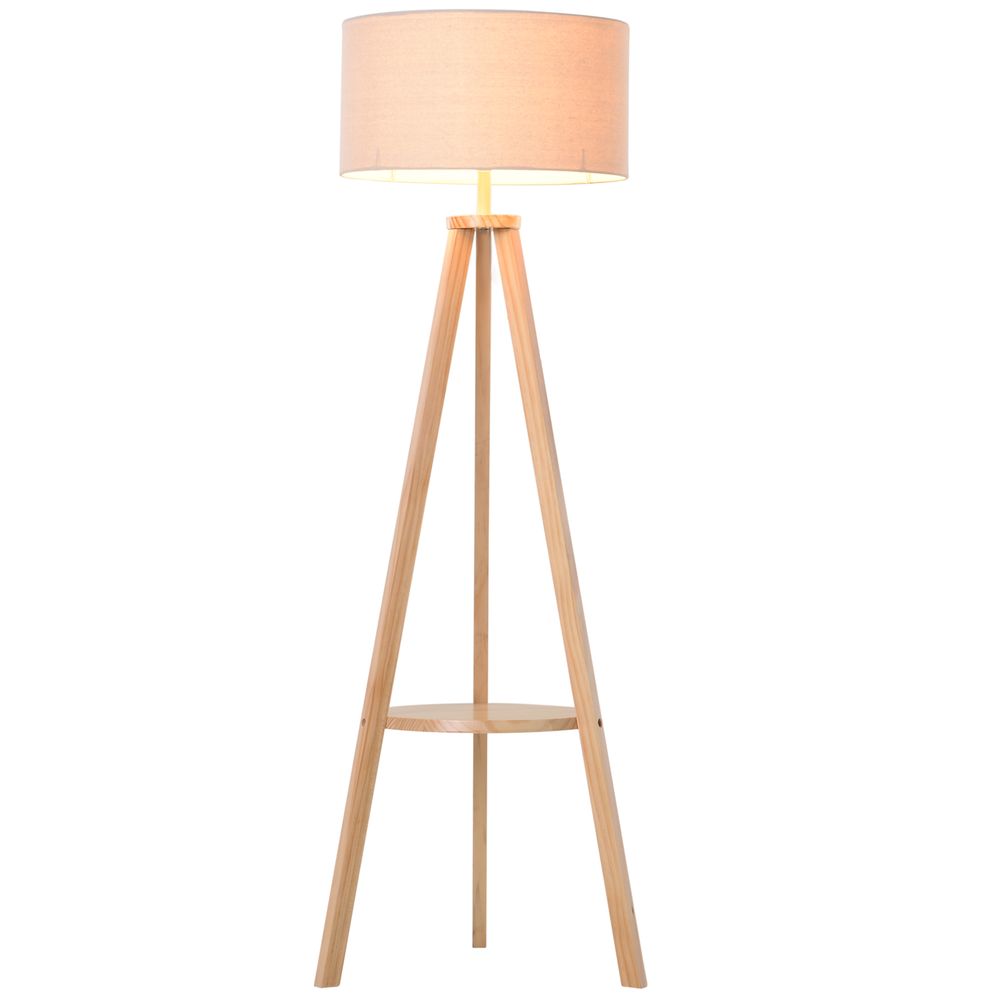 Floor Lamp, 154H cm - Beige/Natural Wood Colour - SILVIONIX