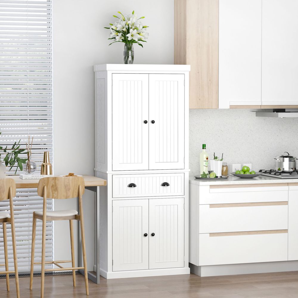 Freestanding Kitchen Storage Cabinet Drawers Cupboards Shelves White - SILVIONIX