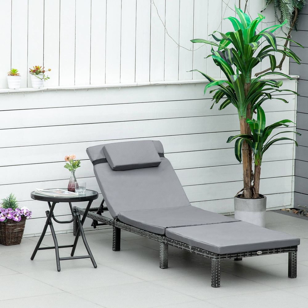 Garden Outdoor Rattan Furniture Patio Sun Lounger Recliner , Grey - SILVIONIX