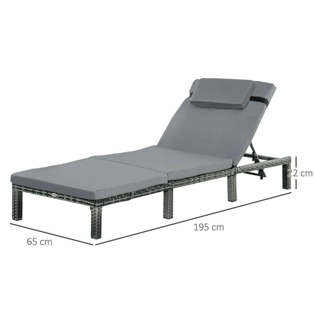 Garden Outdoor Rattan Furniture Patio Sun Lounger Recliner , Grey - SILVIONIX