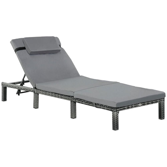 Garden Outdoor Rattan Furniture Patio Sun Lounger Recliner , Grey - SILVIONIX