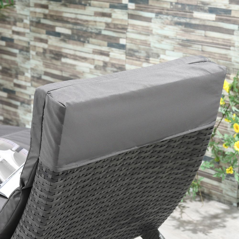 Garden Patio Rattan Wicker Folding Sun Lounger Cushion Grey - SILVIONIX