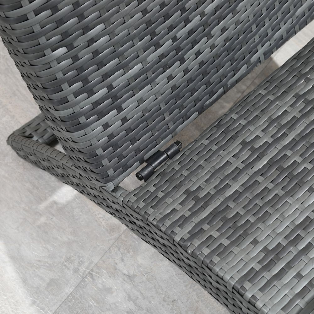 Garden Patio Rattan Wicker Folding Sun Lounger Cushion Grey - SILVIONIX