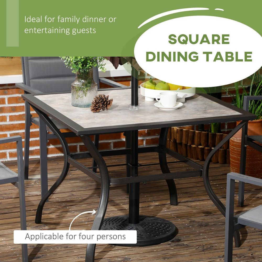 Garden Table with Parasol Hole w/ PC Board Tabletop for 4 Persons - SILVIONIX