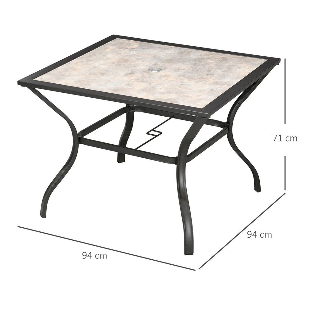 Garden Table with Parasol Hole w/ PC Board Tabletop for 4 Persons - SILVIONIX