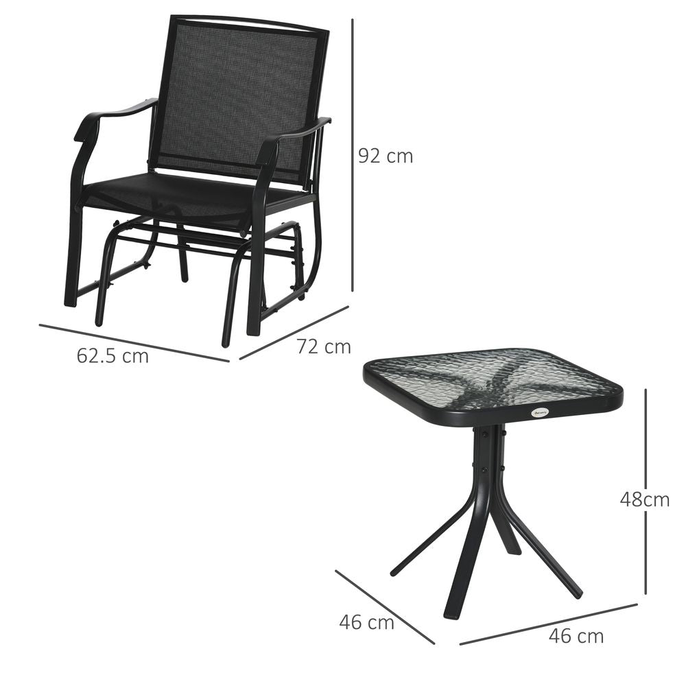 Glider Rocking Chair & Table Set 2 Single Seaters Patio Furniture Bistro Set - SILVIONIX