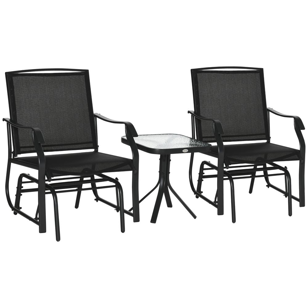 Glider Rocking Chair & Table Set 2 Single Seaters Patio Furniture Bistro Set - SILVIONIX