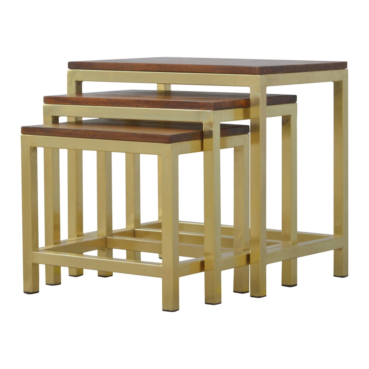 Golden Stool set of 3 with Chunky Wooden top - SILVIONIX