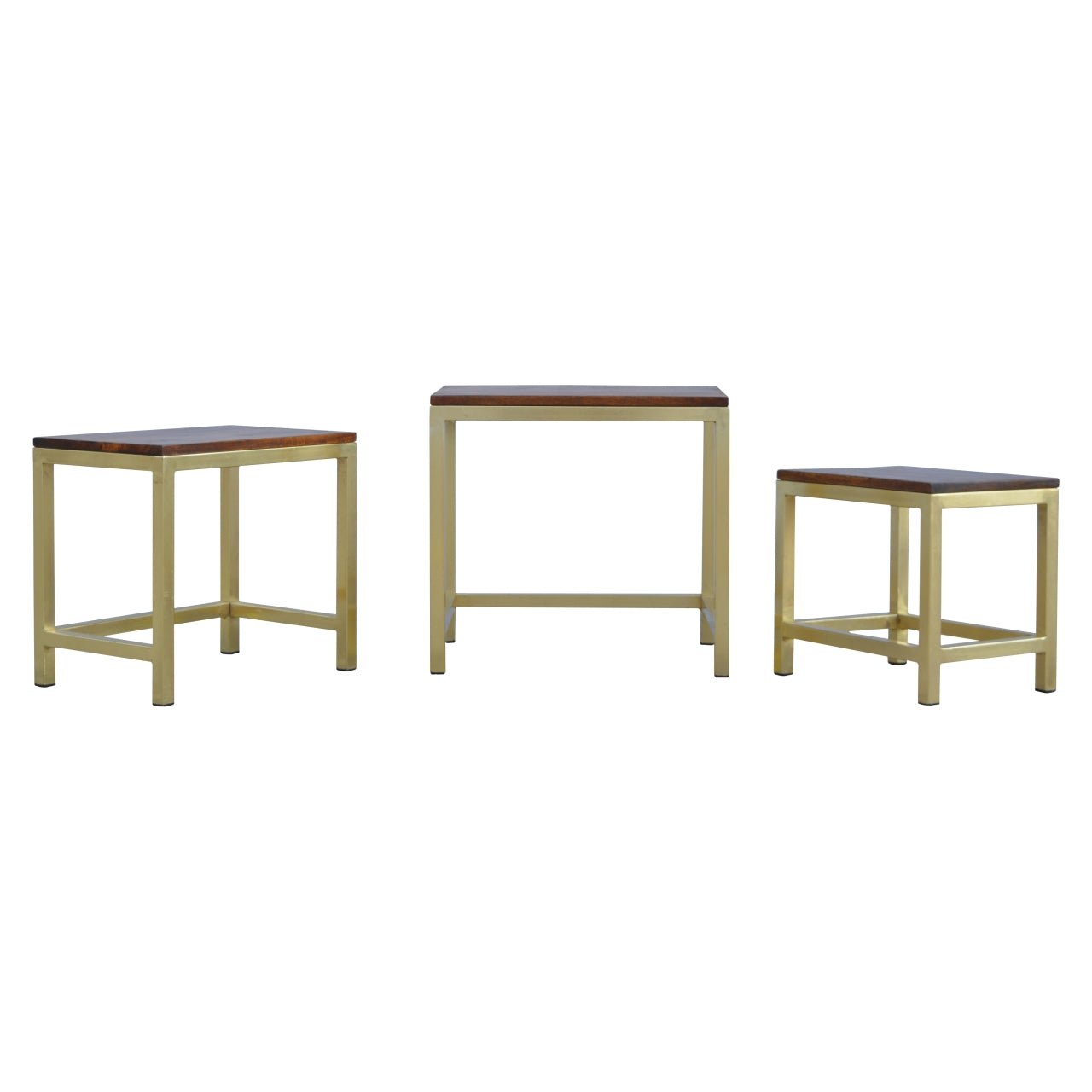 Golden Stool set of 3 with Chunky Wooden top - SILVIONIX