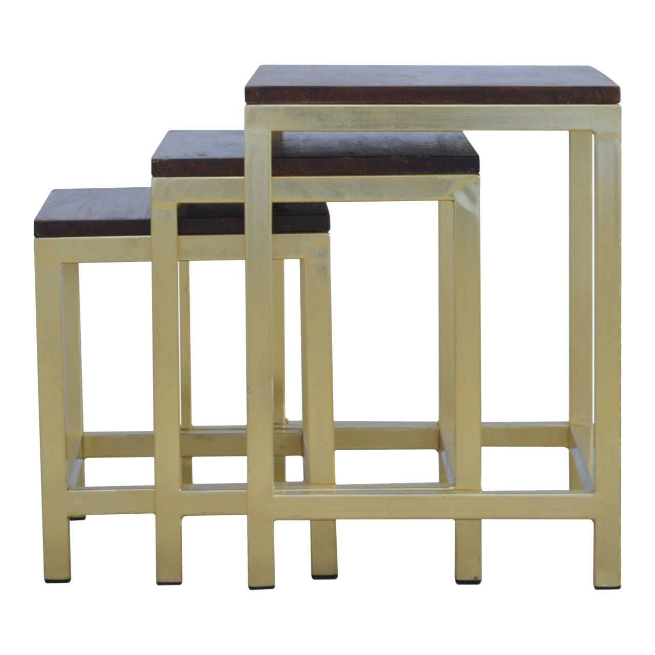 Golden Stool set of 3 with Chunky Wooden top - SILVIONIX