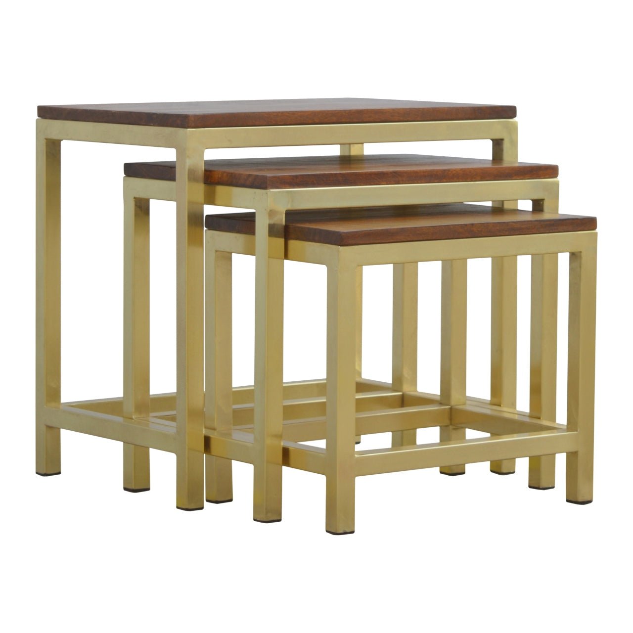 Golden Stool set of 3 with Chunky Wooden top - SILVIONIX