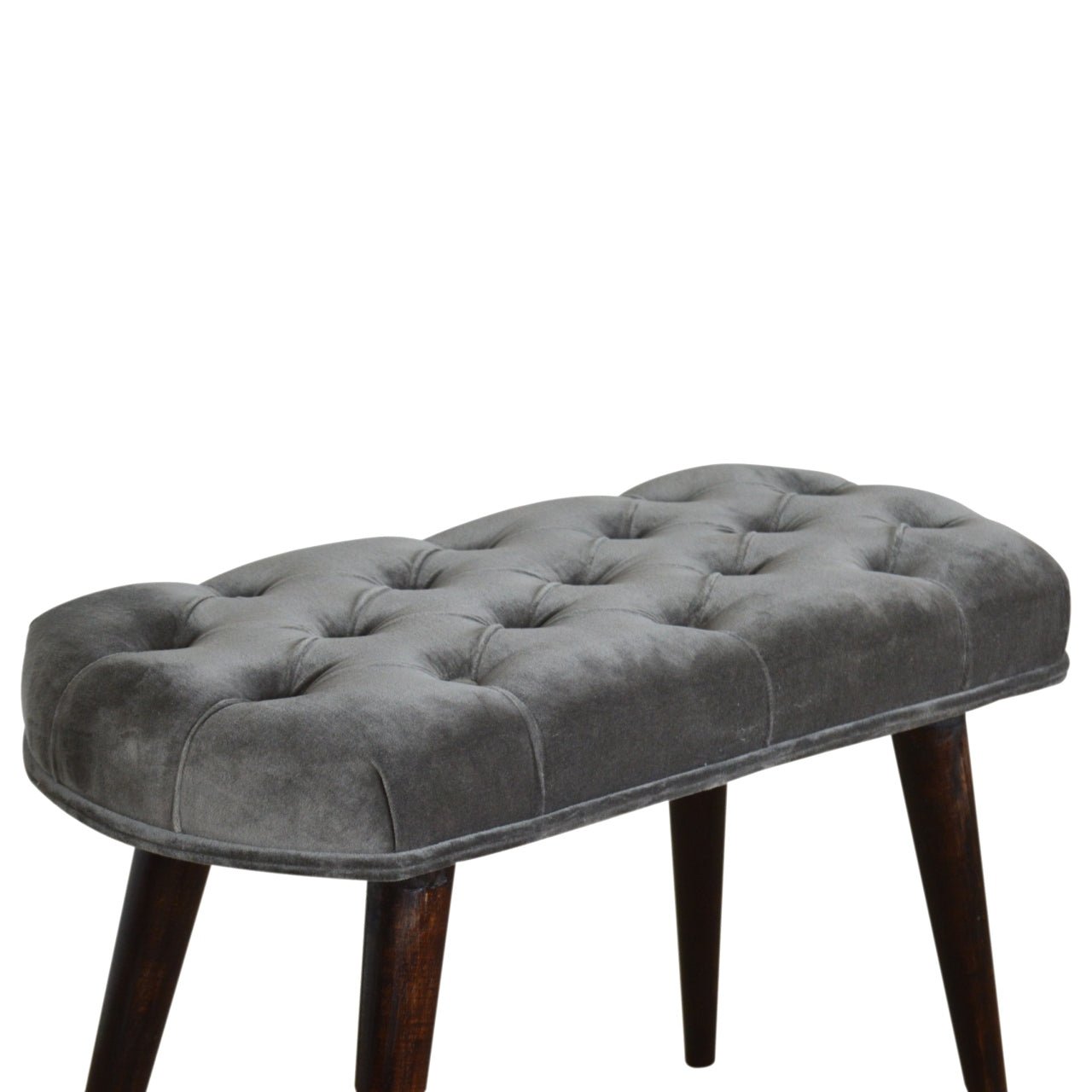 Grey Cotton Velvet Deep Button Bench - SILVIONIX