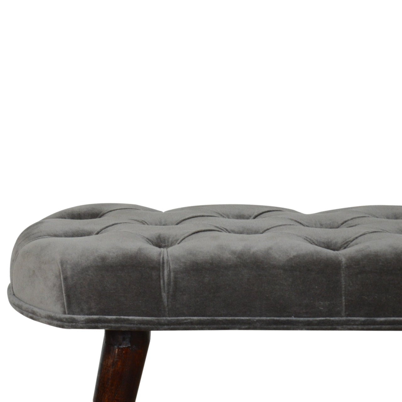 Grey Cotton Velvet Deep Button Bench - SILVIONIX