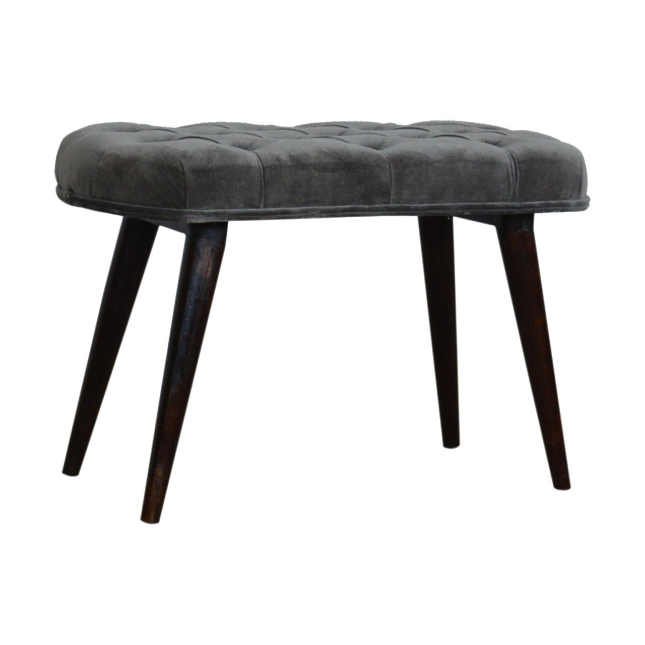 Grey Cotton Velvet Deep Button Bench - SILVIONIX