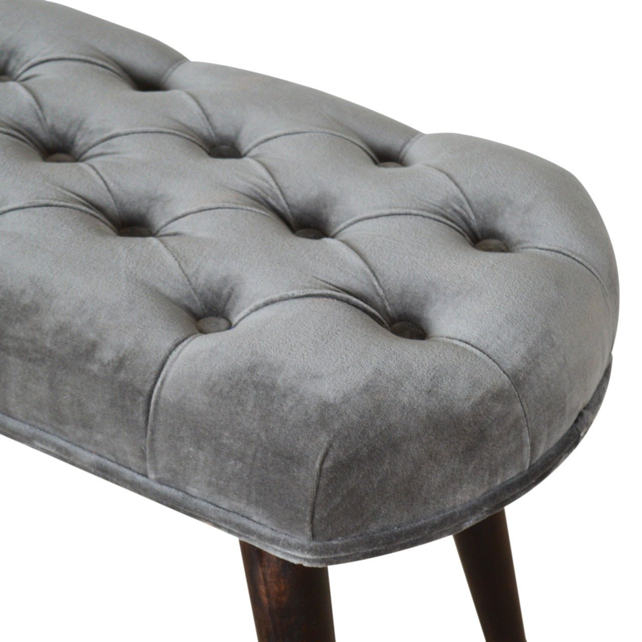 Grey Cotton Velvet Deep Button Bench - SILVIONIX