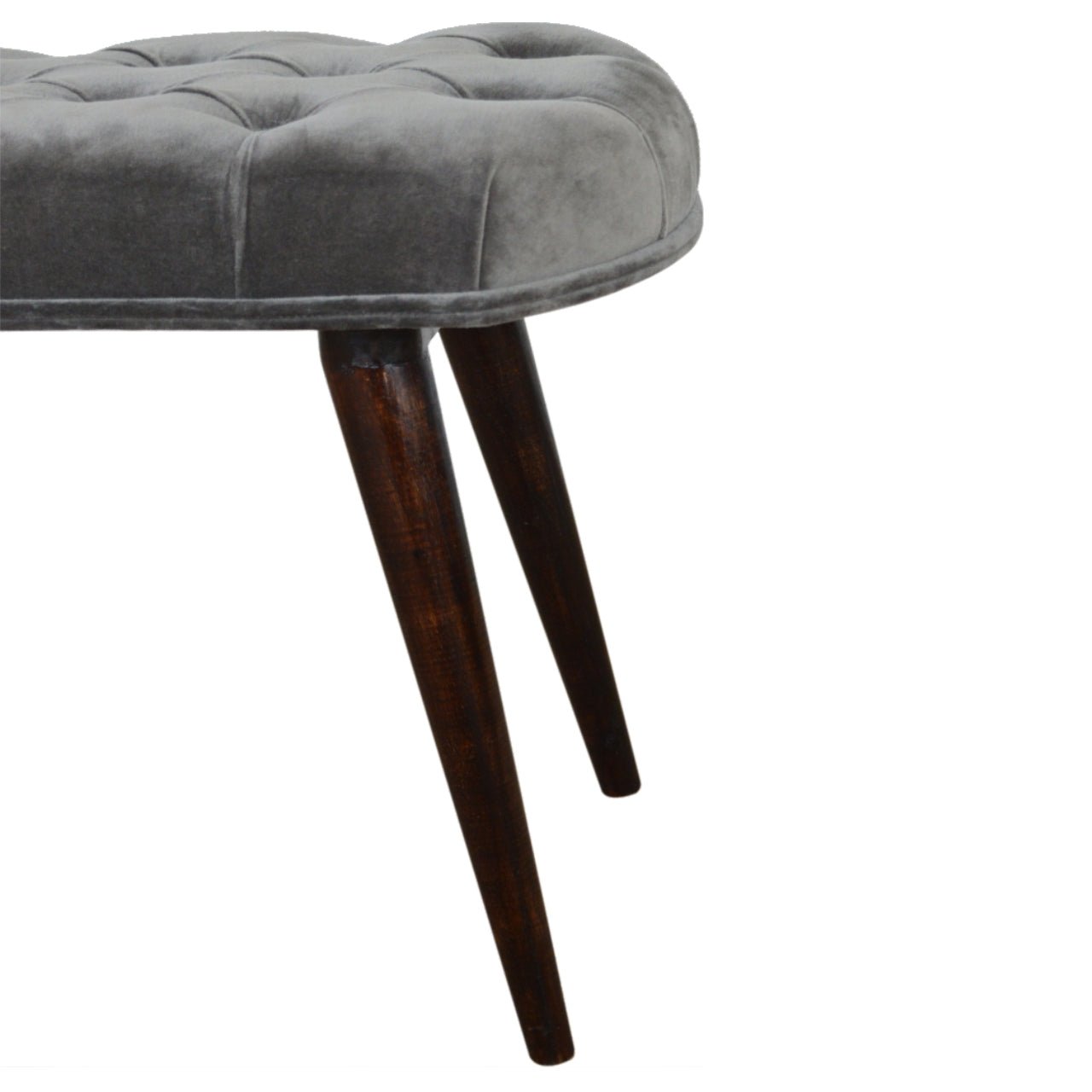 Grey Cotton Velvet Deep Button Bench - SILVIONIX